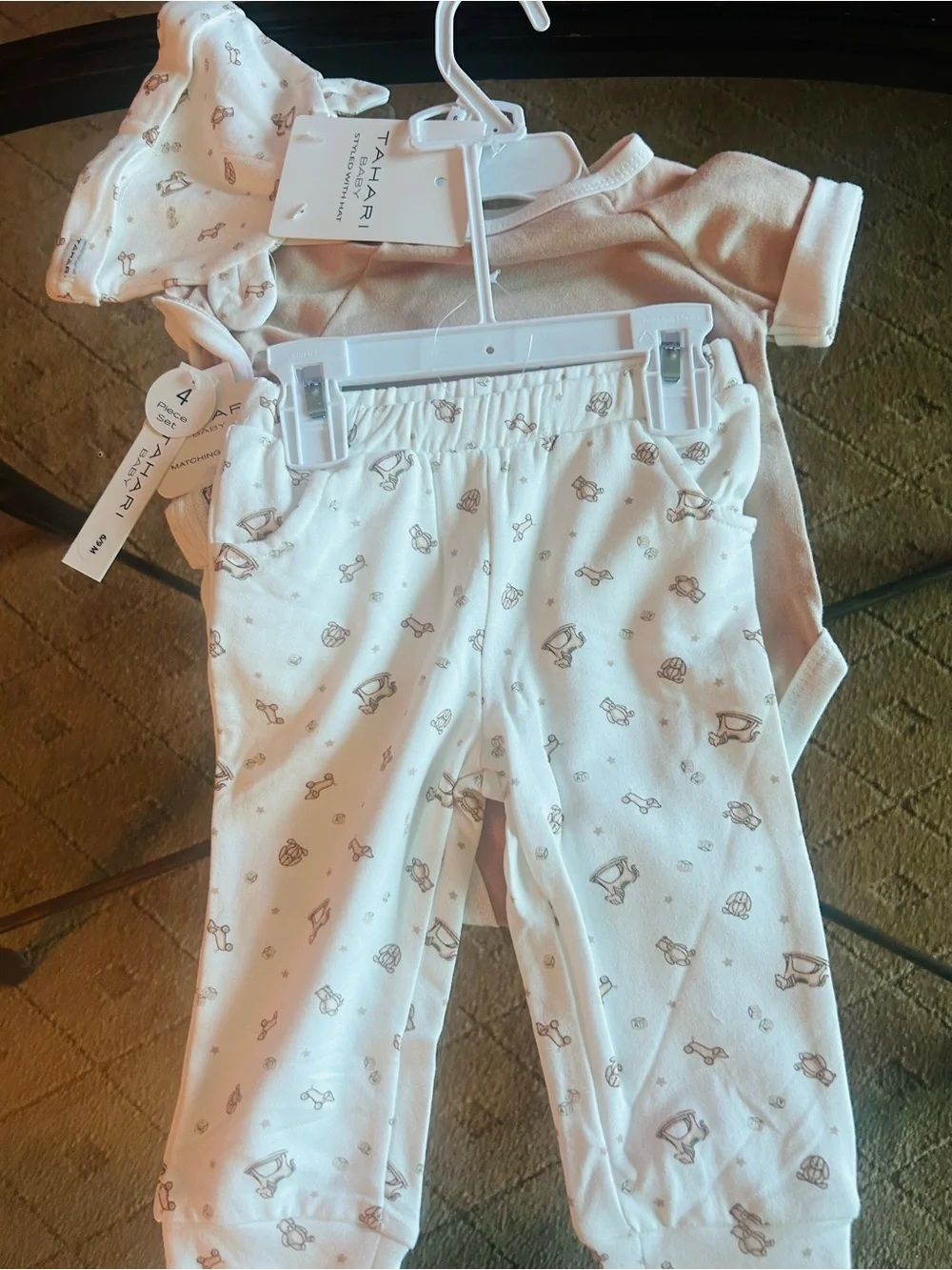 TAHARI beige Loved by Mama' Baby Pajama Set